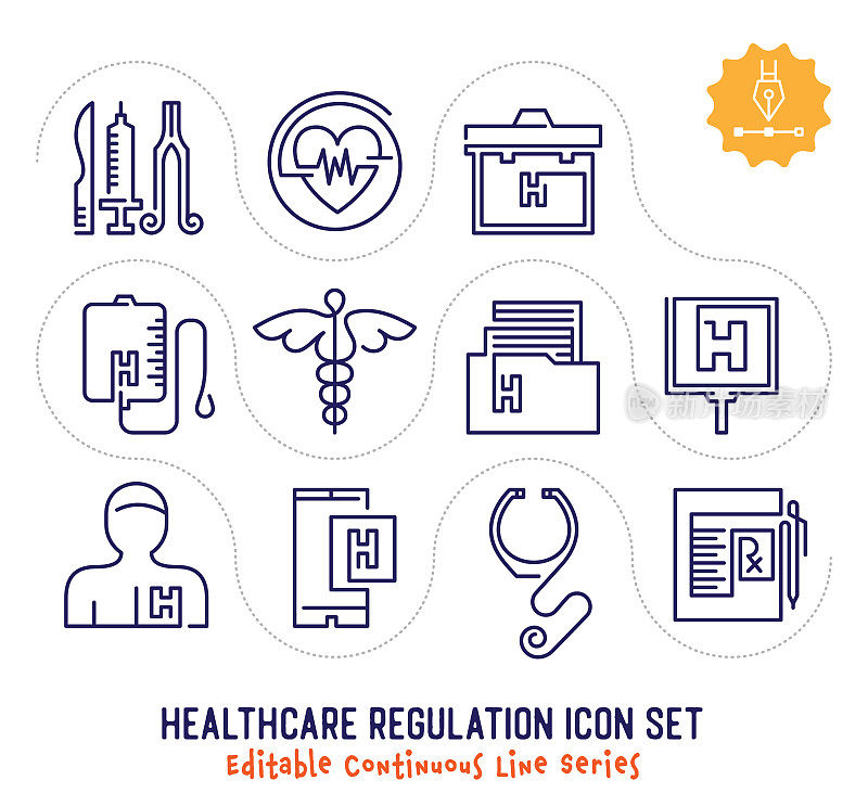 Healthcare Regulation Editable Continuous Line Icon Pack